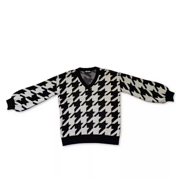 Oversized houndstooth sweater V neck - Picture 1 of 2